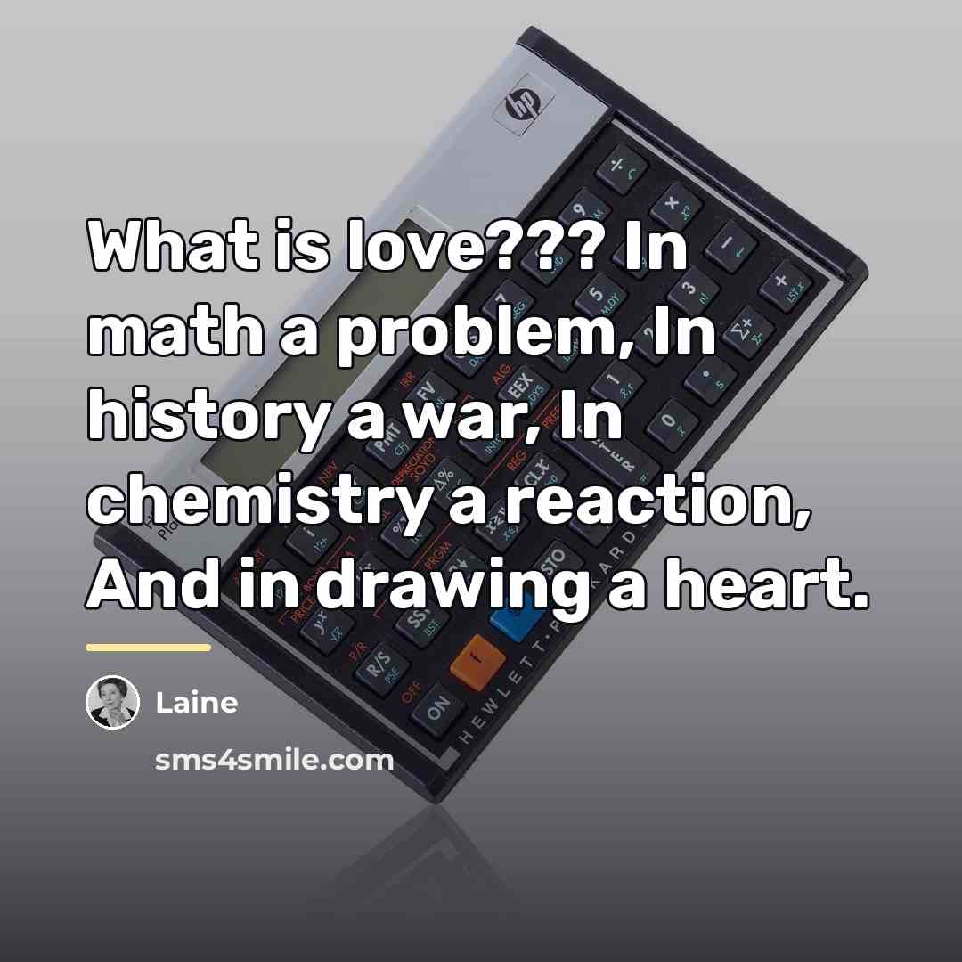 “What is love??? In math a problem, In history a…” quote by Laine
