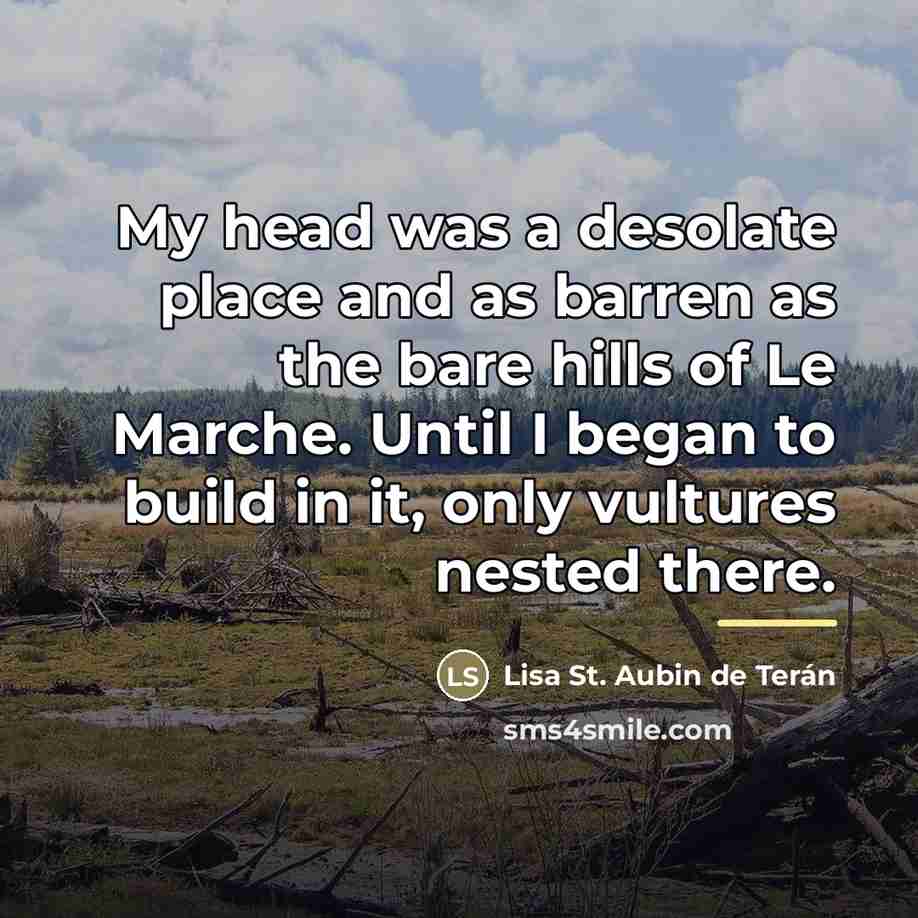 “My head was a desolate place and as barren as…” quote by Lisa St. Aubin de Terán