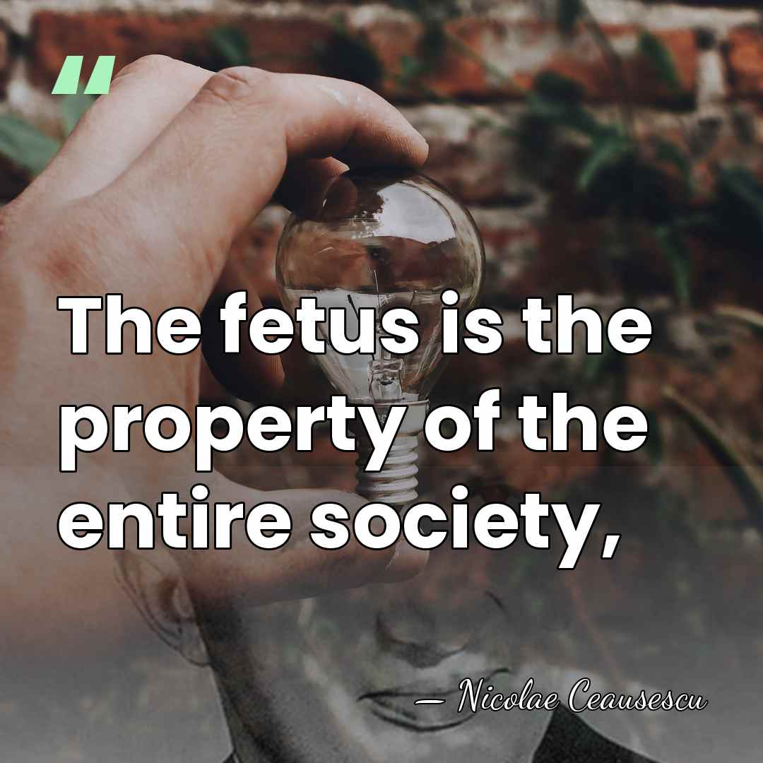 The fetus is the property of the entire society, - Nicolae Ceausescu