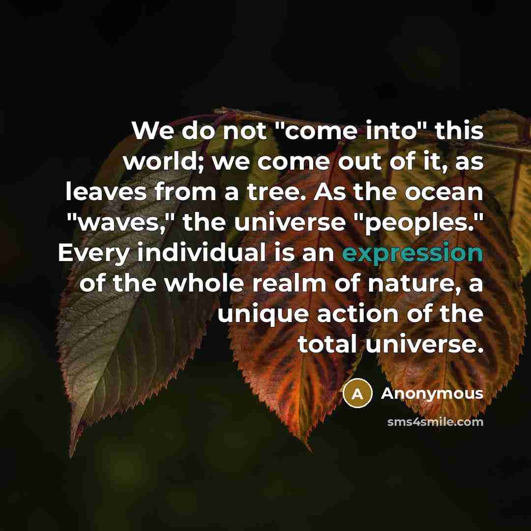 “We do not "come into" this world; we come out…” quote by Anonymous