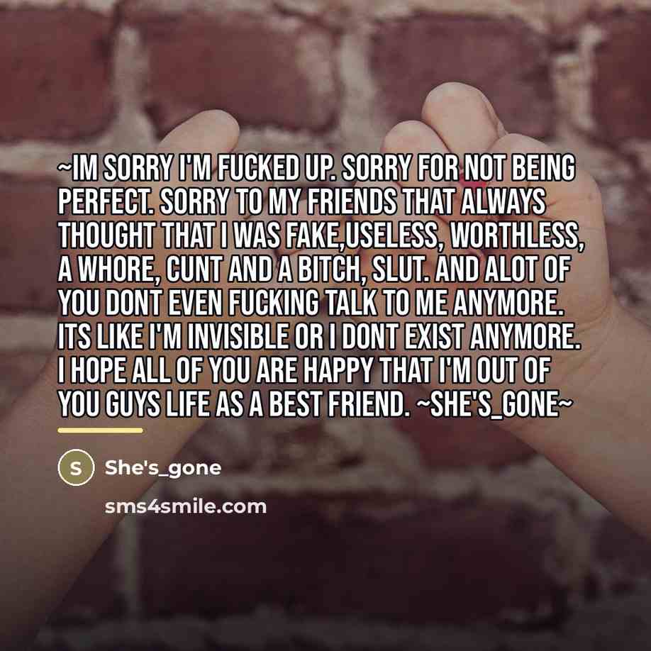 “~Im sorry I'm fucked up. sorry for not being perfect.…” quote by She's_gone