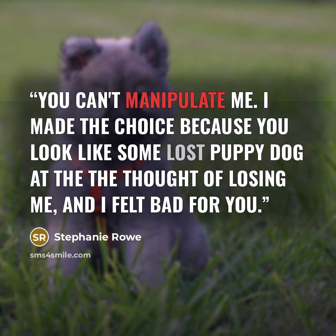 “You can't manipulate me. I made the choice because you look like some lost puppy dog at the the thought of losing me, and I felt bad for you.” quote by Stephanie Rowe
