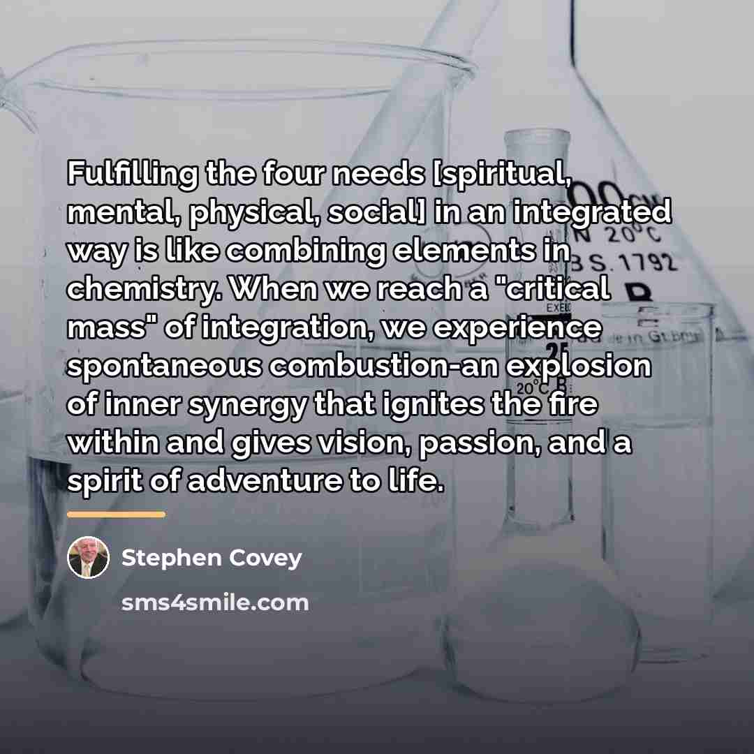 “Fulfilling the four needs [spiritual, mental, physical, social] in an…” quote by Stephen Covey