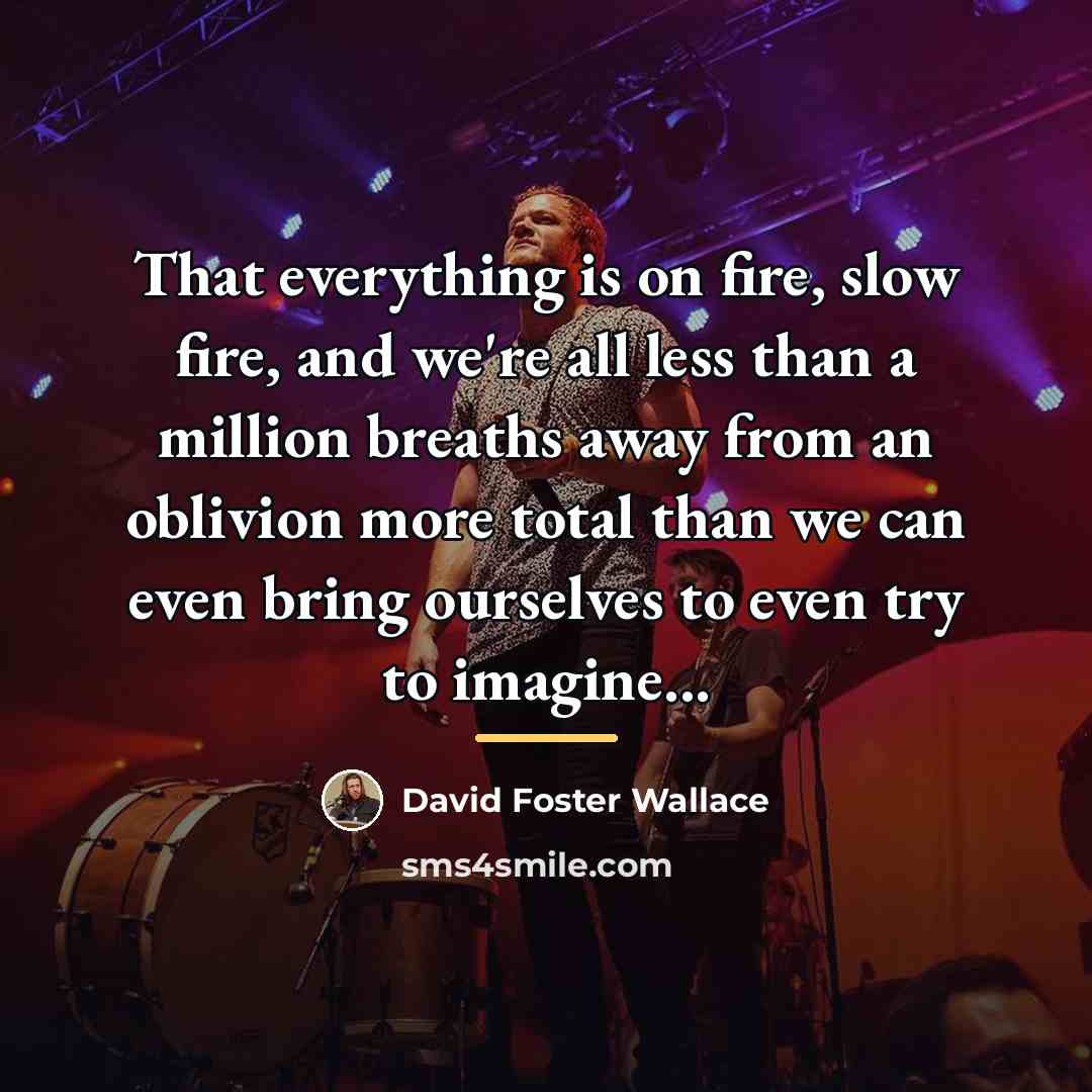 “That everything is on fire, slow fire, and we're all…” quote by David Foster Wallace