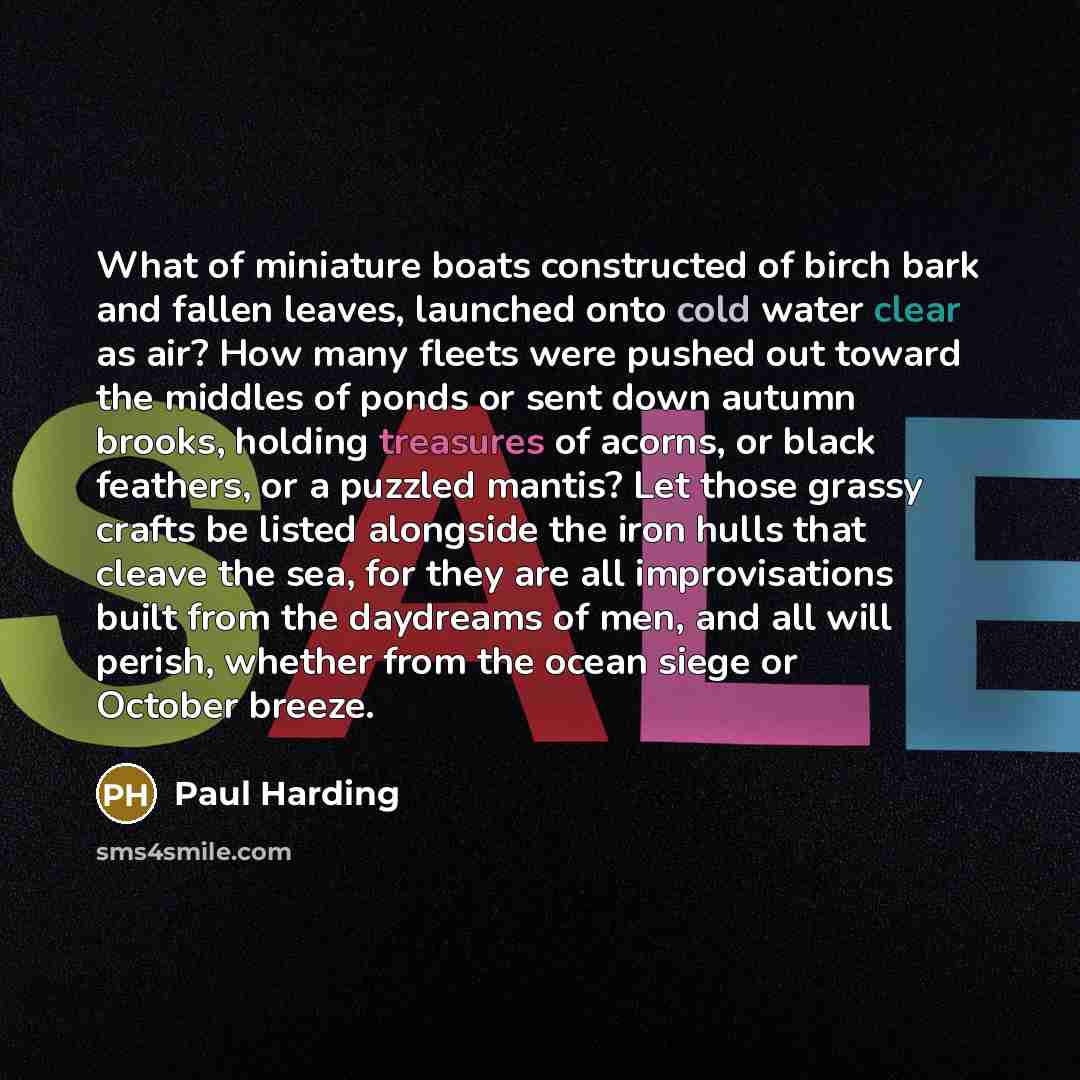“What of miniature boats constructed of birch bark and fallen…” quote by Paul Harding