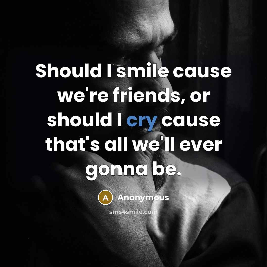 “Should I smile cause we're friends, or should I cry…” quote by Anonymous