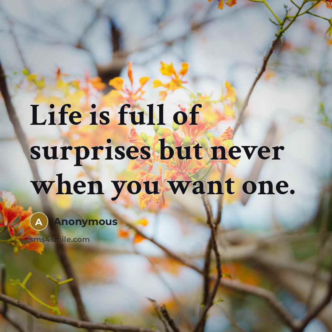 “Life is full of surprises but never when you want…” quote by Anonymous