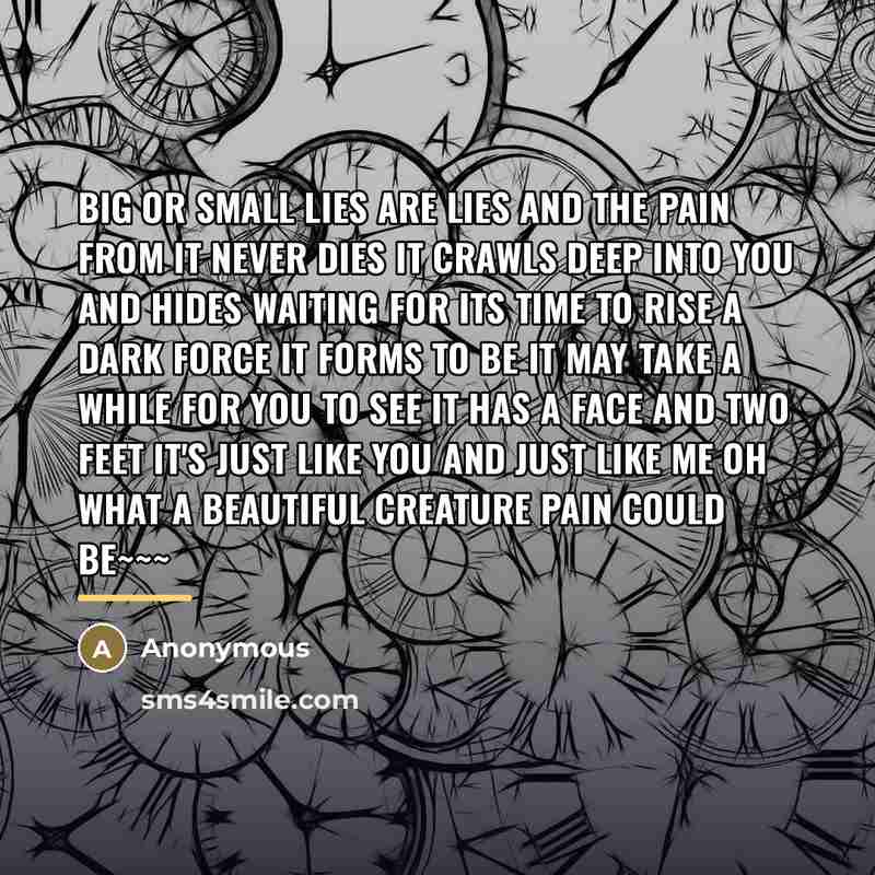 “Big or small lies are lies And the pain from…” quote by Anonymous