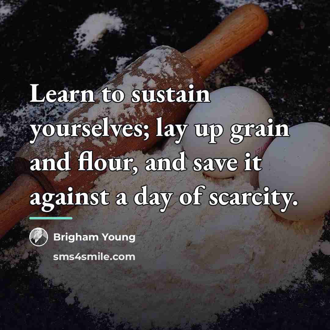 “Learn to sustain yourselves; lay up grain and flour, and…” quote by Brigham Young