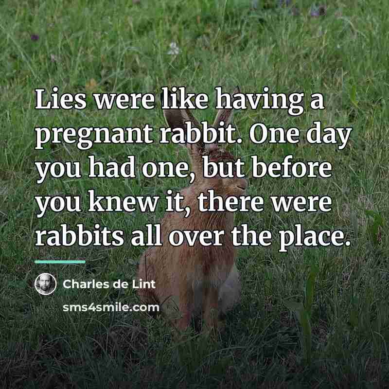 “Lies were like having a pregnant rabbit. One day you…” quote by Charles de Lint