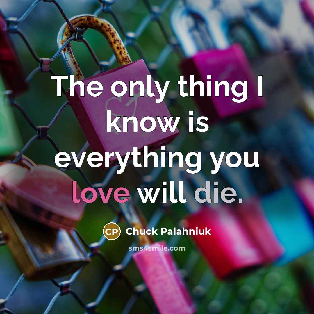 “The only thing I know is everything you love will…” quote by Chuck Palahniuk