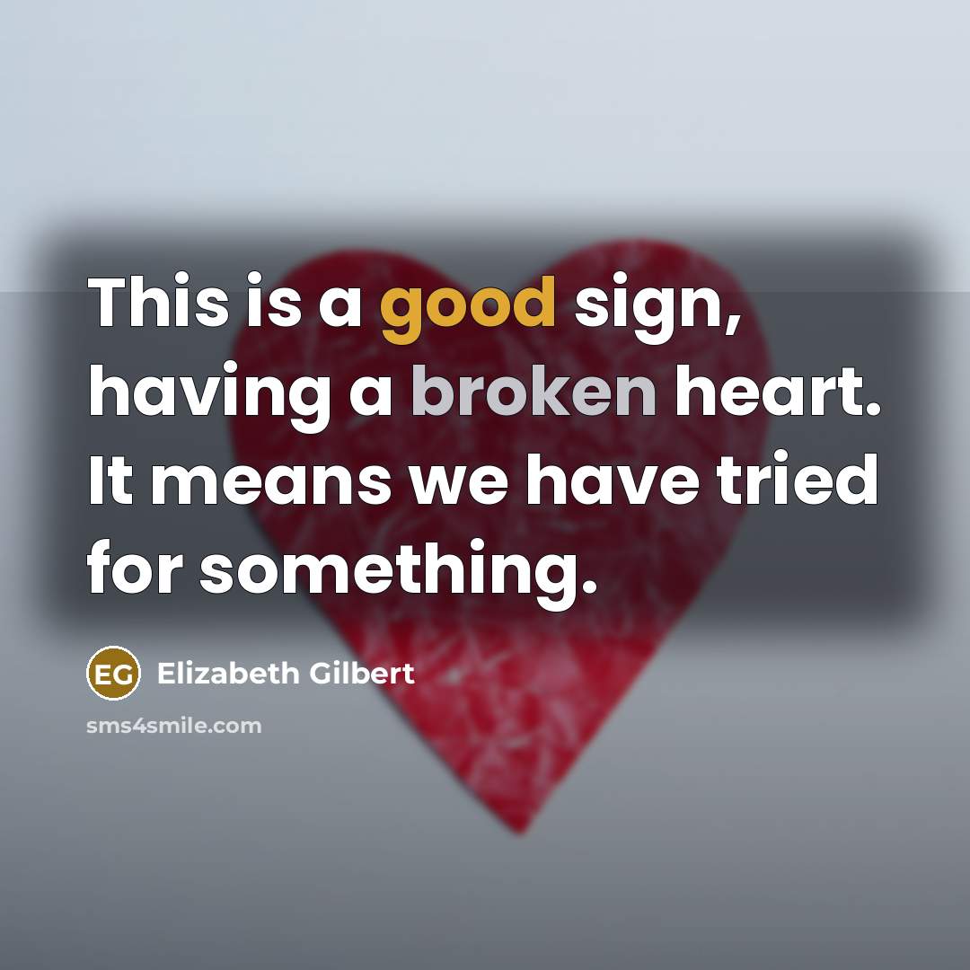 “This is a good sign, having a broken heart. It means we have tried for something.” quote by Elizabeth Gilbert