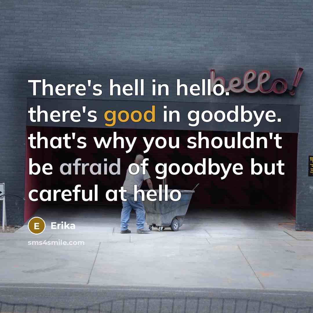 “There's hell in hello. there's good in goodbye. that's why…” quote by Erika