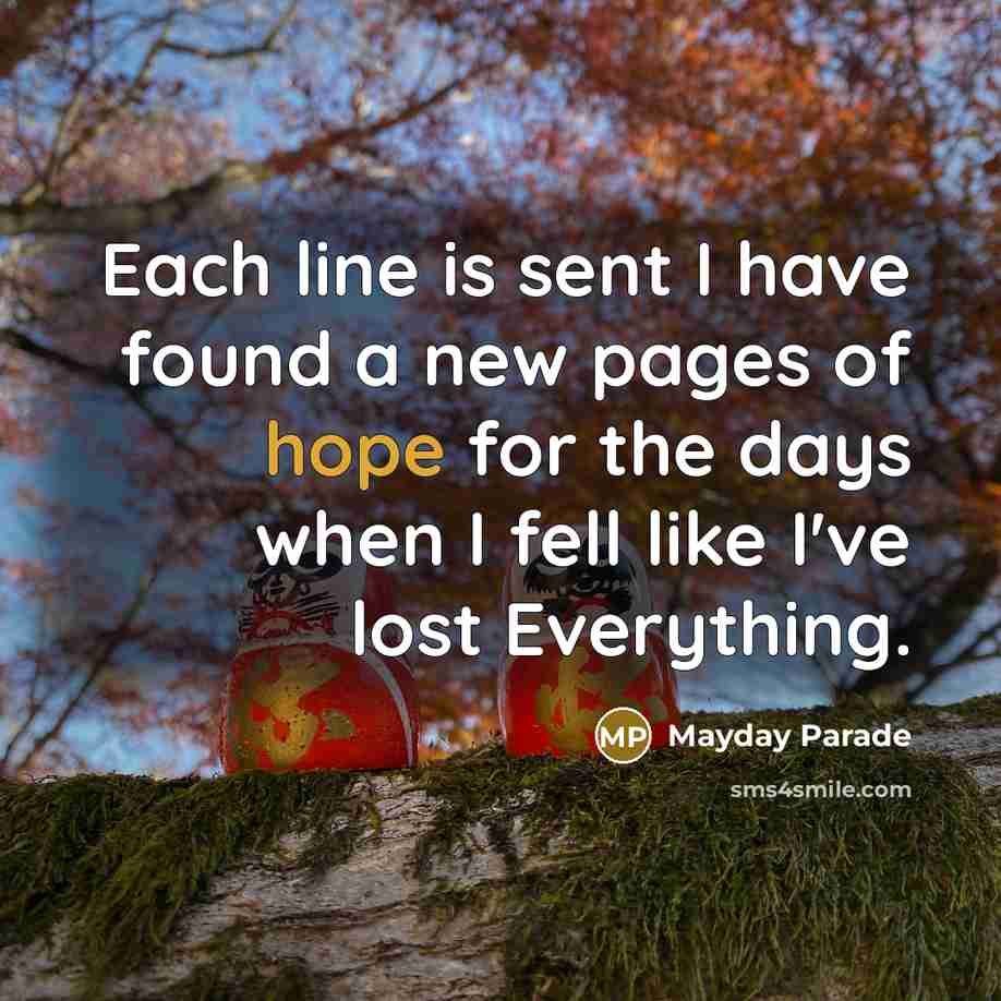 “Each line is sent I have found a new pages…” quote by Mayday Parade