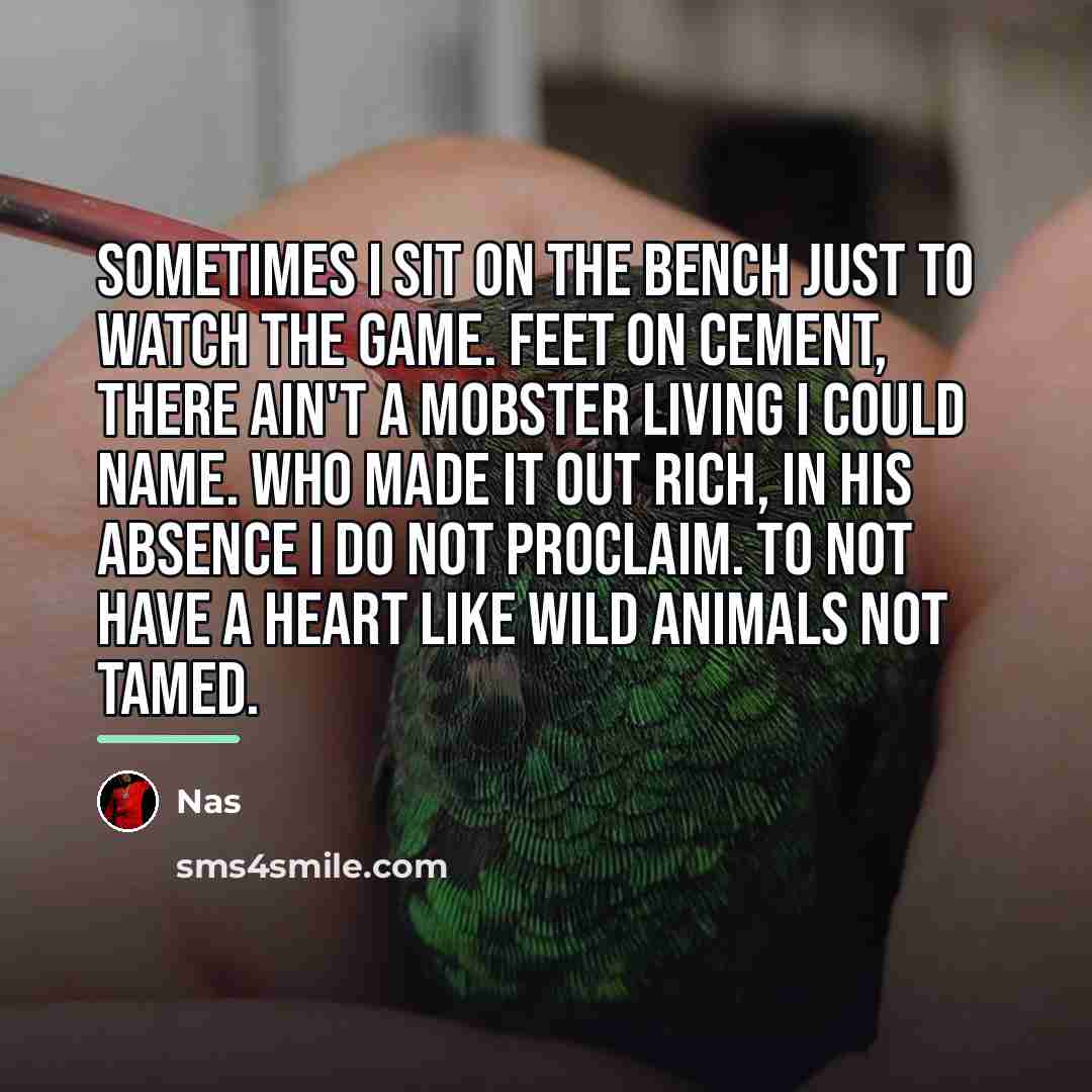 “Sometimes I sit on the bench just to watch the…” quote by Nas
