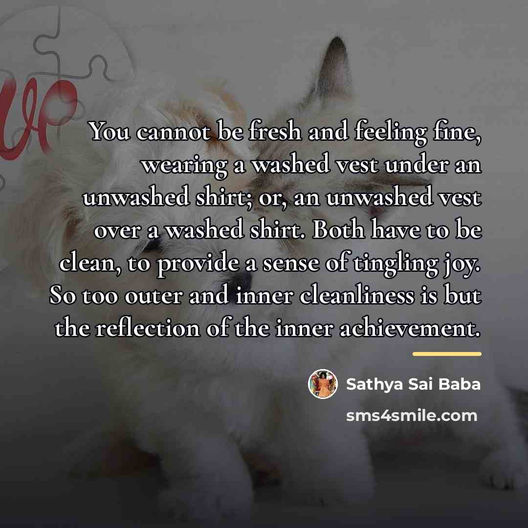 “You cannot be fresh and feeling fine, wearing a washed…” quote by Sathya Sai Baba