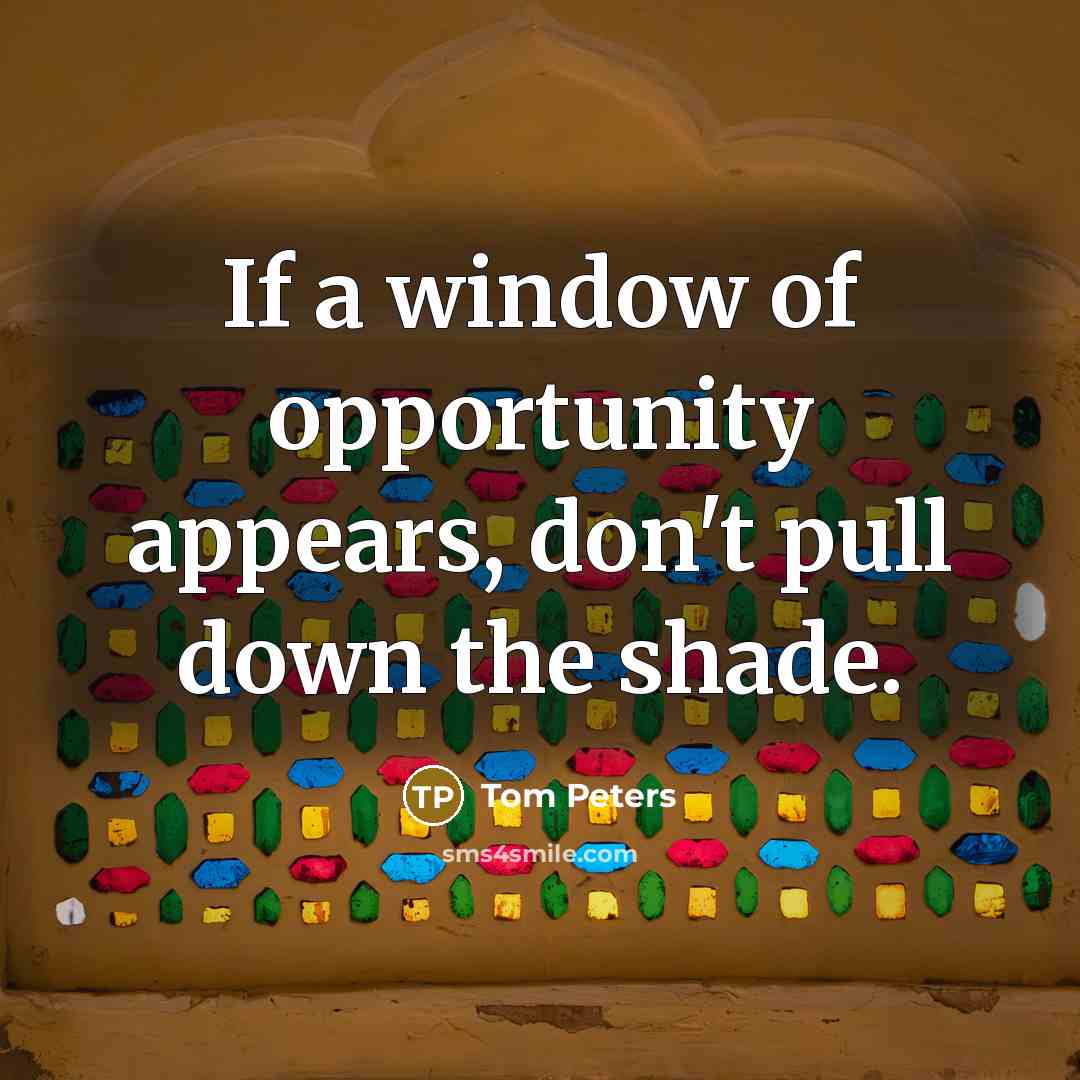 “If a window of opportunity appears, don't pull down the…” quote by Tom Peters