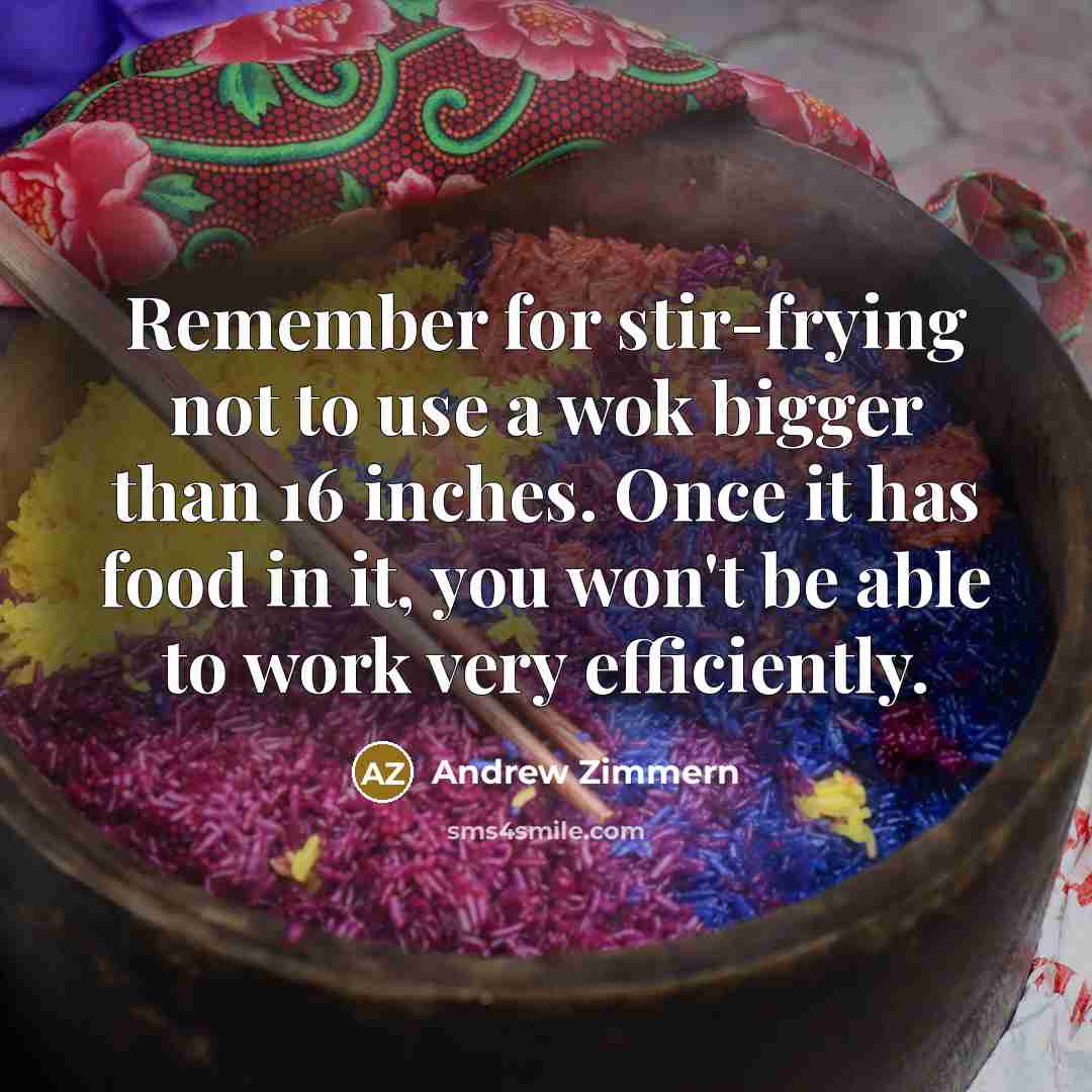 “Remember for stir-frying not to use a wok bigger than…” quote by Andrew Zimmern