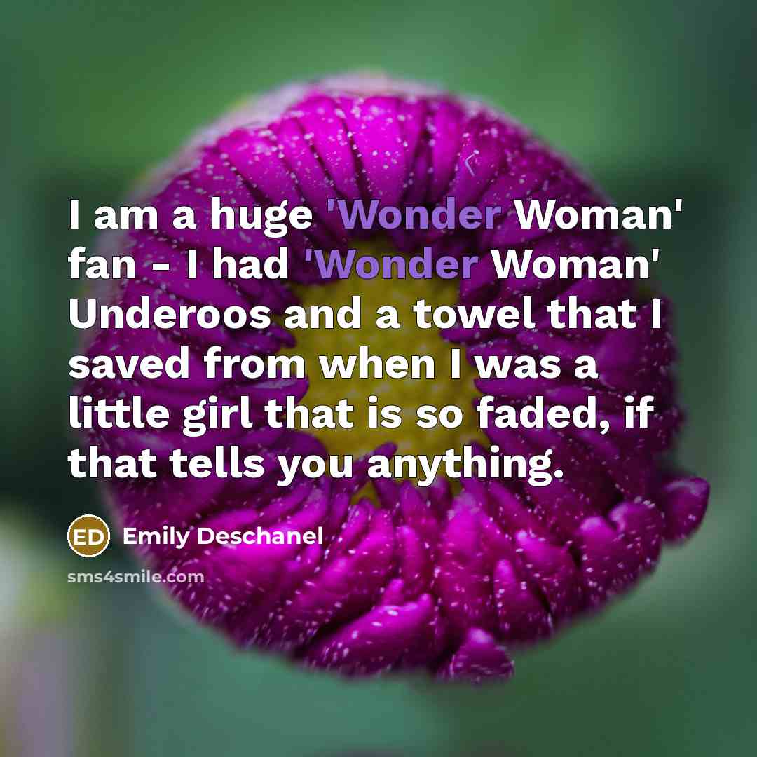 “I am a huge 'Wonder Woman' fan - I had 'Wonder Woman' Underoos and a towel that I saved from when I was a little girl that is so faded, if that tells you anything.” quote by Emily Deschanel
