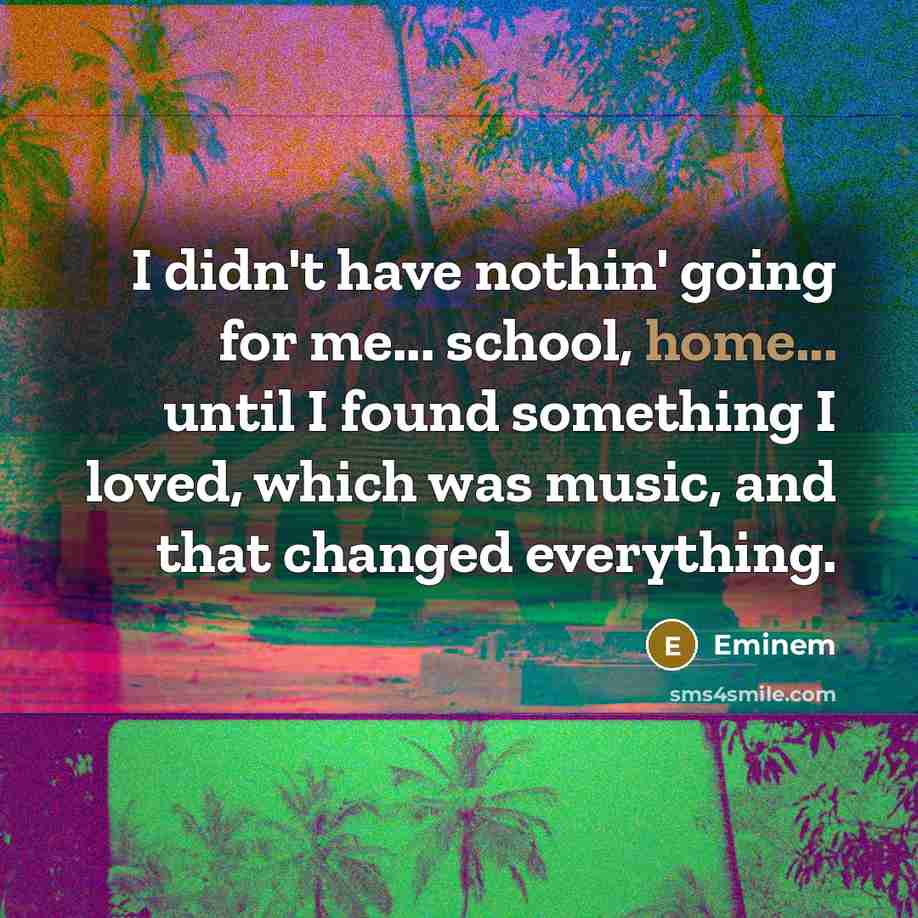 “I didn't have nothin' going for me... school, home... until…” quote by Eminem