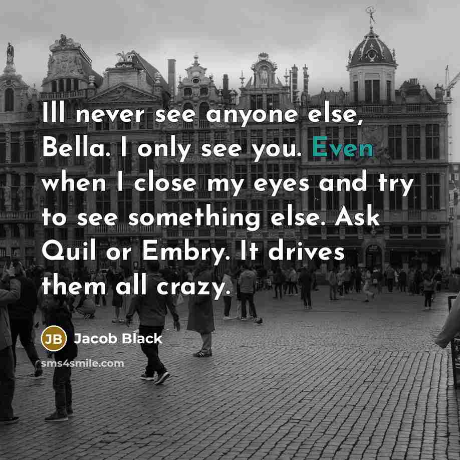“Ill never see anyone else, Bella. I only see you.…” quote by Jacob Black