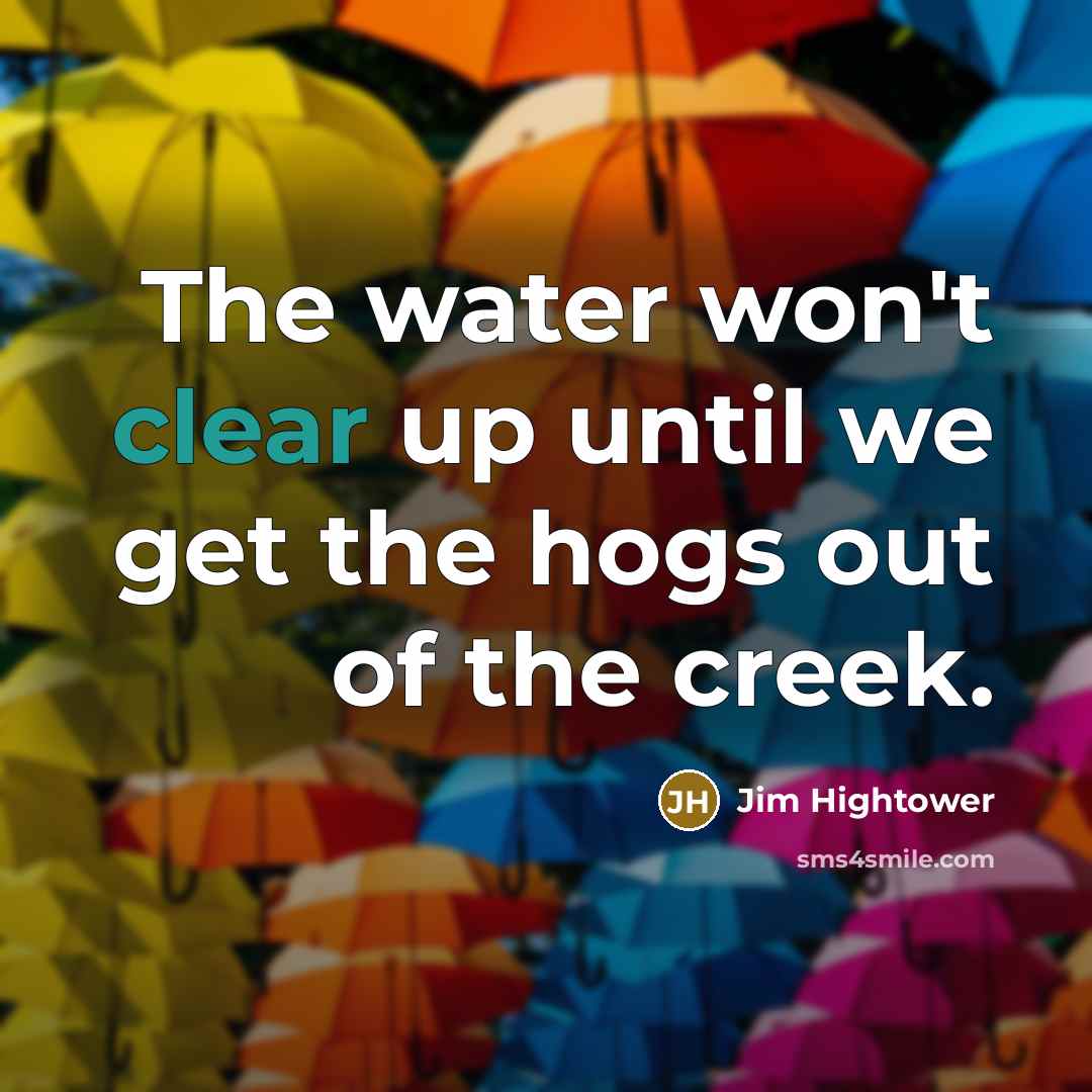 “The water won't clear up until we get the hogs…” quote by Jim Hightower