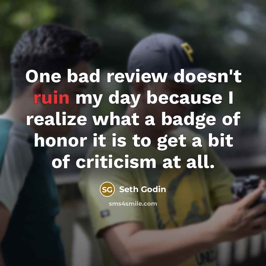 “One bad review doesn't ruin my day because I realize…” quote by Seth Godin