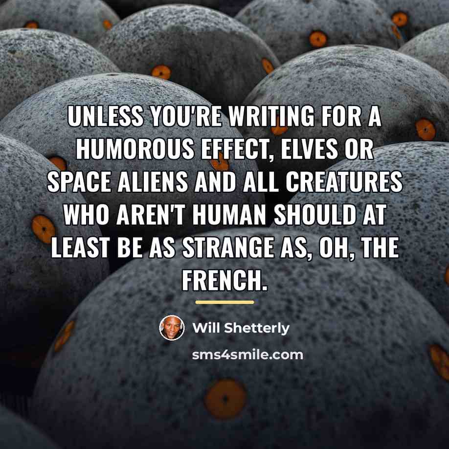 “Unless you're writing for a humorous effect, elves or space…” quote by Will Shetterly