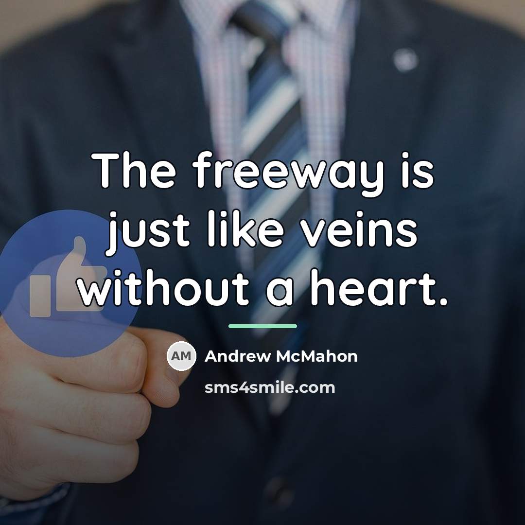 “The freeway is just like veins without a heart.…” quote by Andrew McMahon