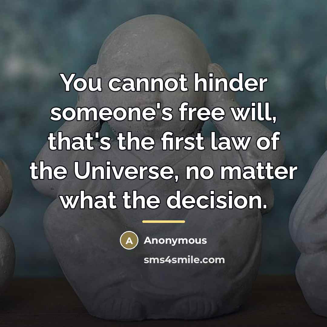 “You cannot hinder someone's free will, that's the first law…” quote by Anonymous