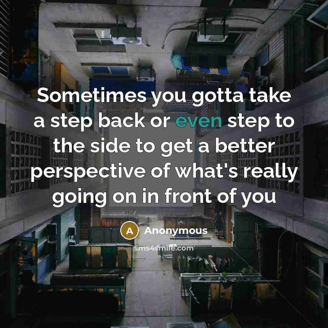 “Sometimes you gotta take a step back or even step to the side to get a better perspective of what's really going on in front of you” quote by Anonymous