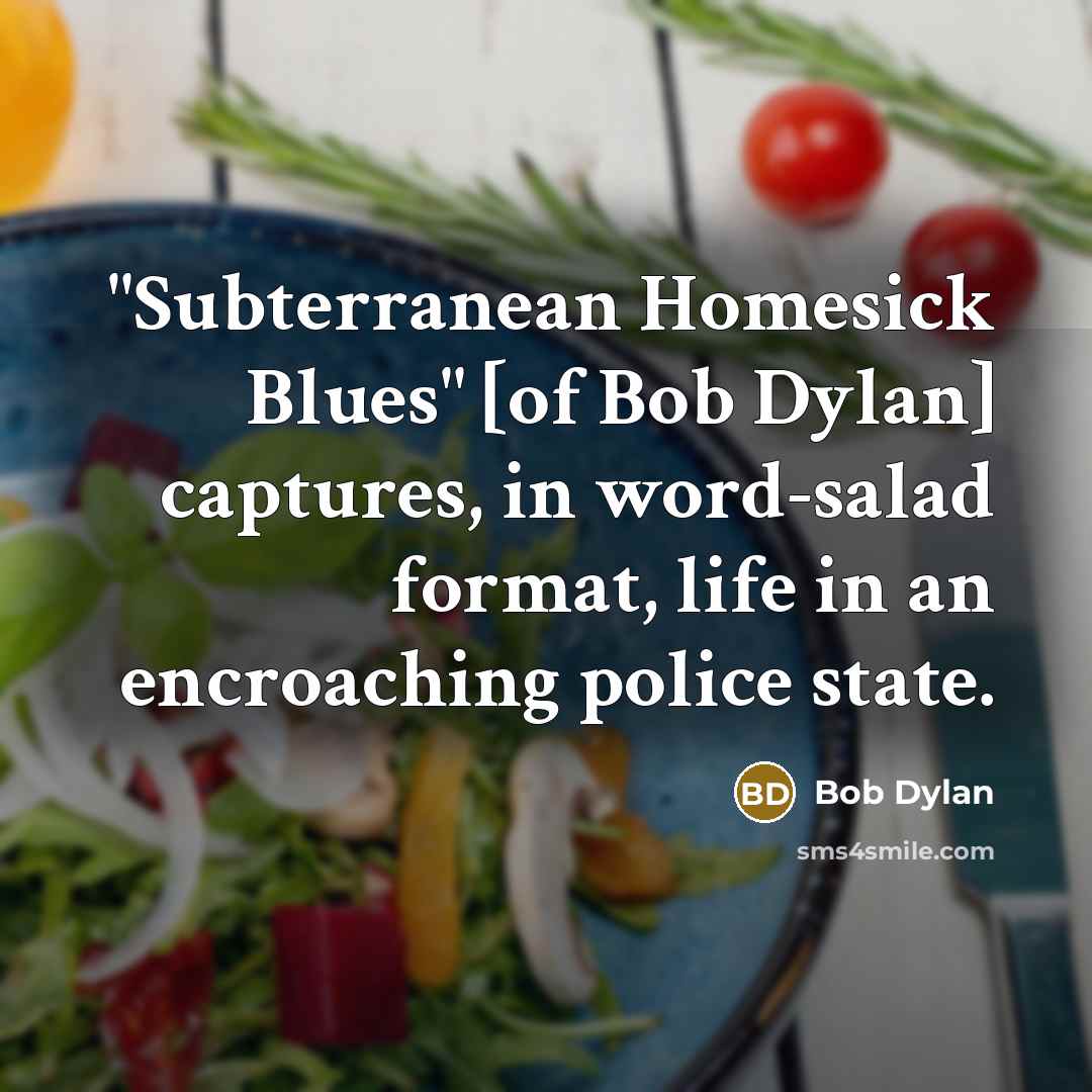 “"Subterranean Homesick Blues" [of Bob Dylan] captures, in word-salad format,…” quote by Bob Dylan