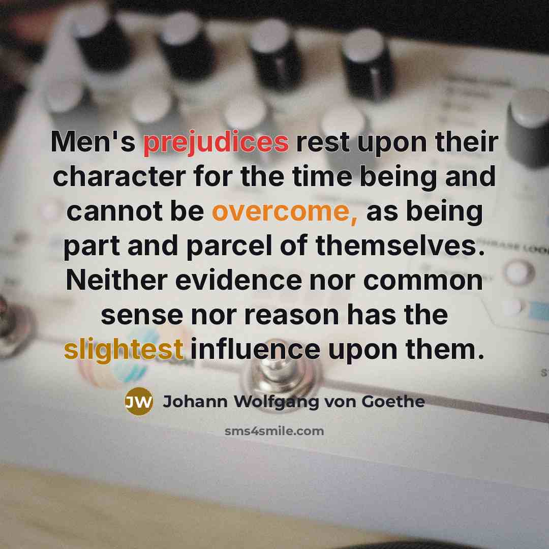 “Men's prejudices rest upon their character for the time being…” quote by Johann Wolfgang von Goethe
