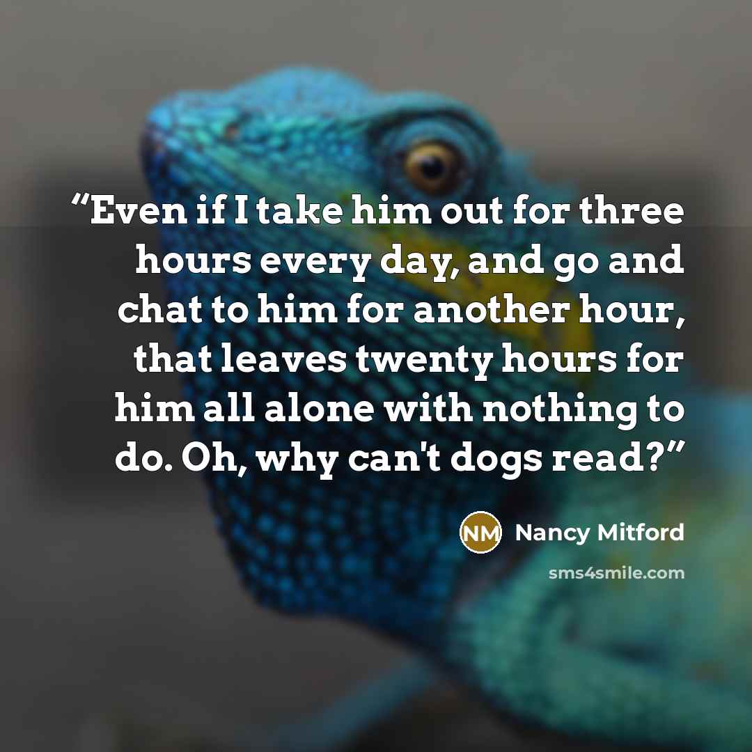 “Even if I take him out for three hours every day, and go and chat to him for another hour, that leaves twenty hours for him all alone with nothing to do. Oh, why can't dogs read?” quote by Nancy Mitford