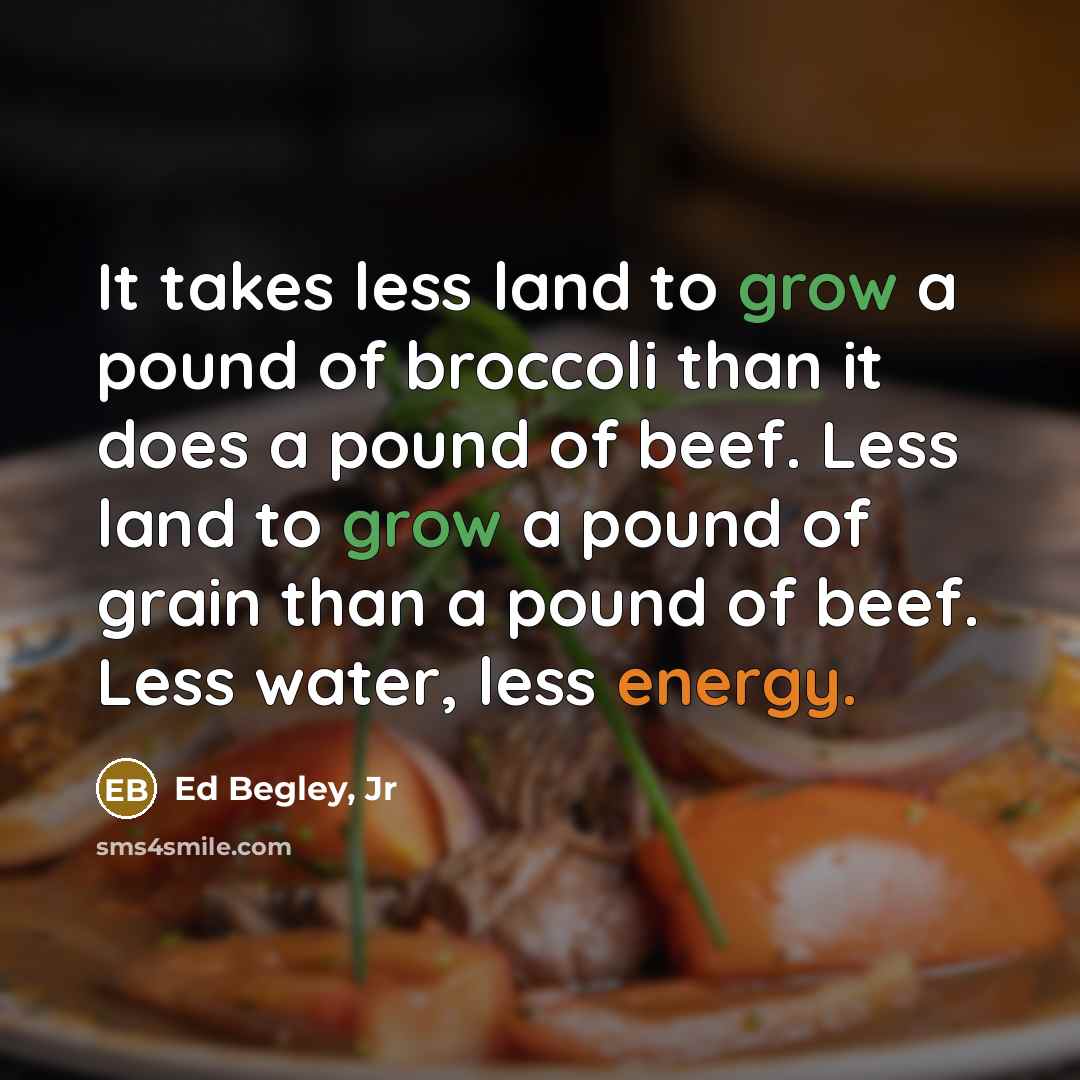 “It takes less land to grow a pound of broccoli…” quote by Ed Begley, Jr