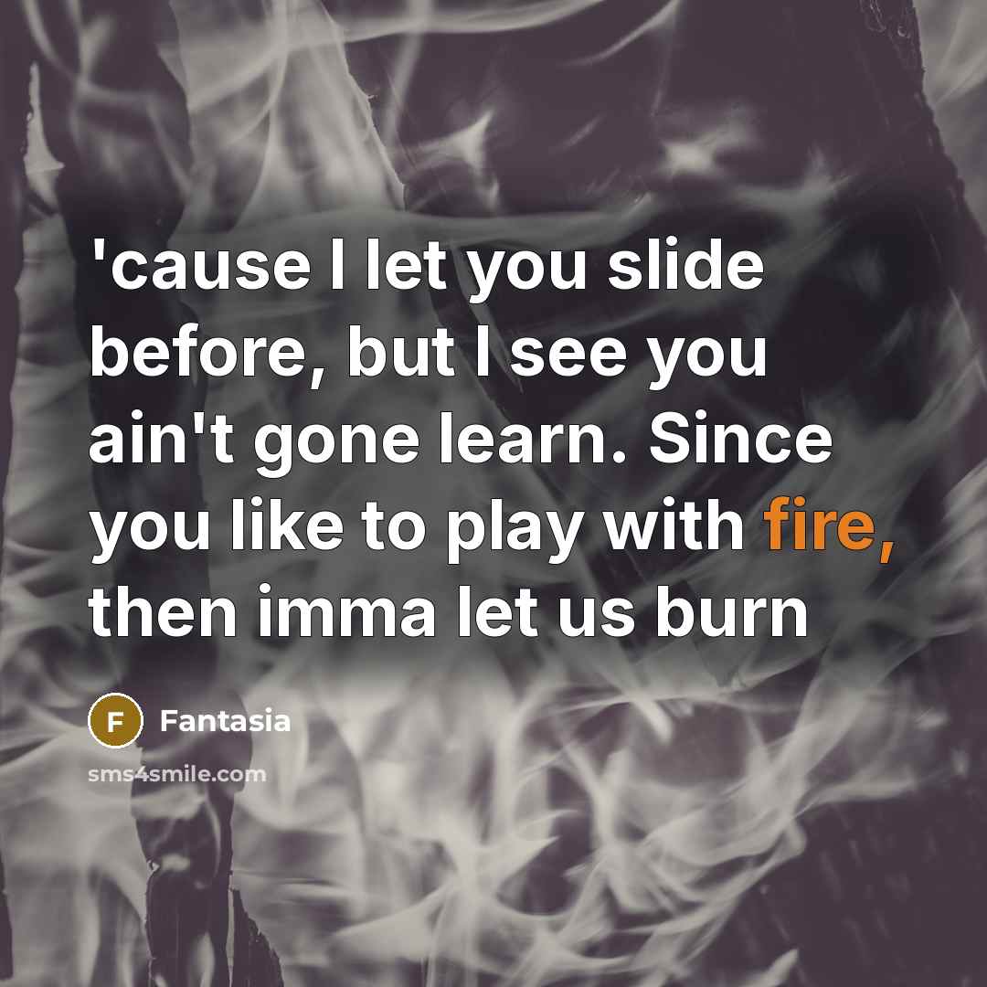 “'cause I let you slide before, but I see you ain't gone learn. Since you like to play with fire, then imma let us burn” quote by Fantasia