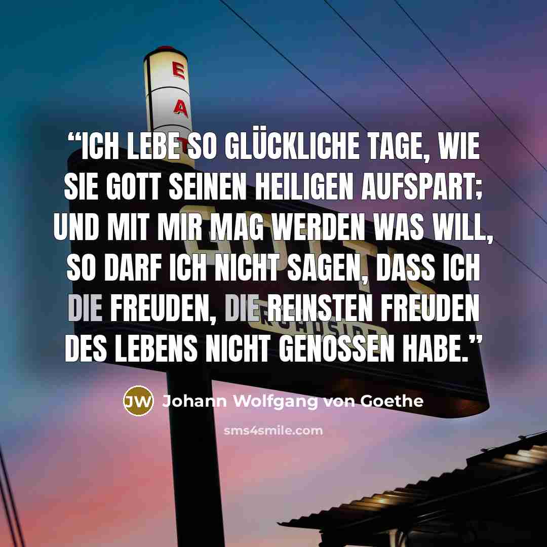 “Ich lebe so glückliche Tage, wie sie Gott seinen Heiligen aufspart; und mit mir mag werden was will, so darf ich nicht sagen, daß ich die Freuden, die reinsten Freuden des Lebens nicht genossen habe.” quote by Johann Wolfgang von Goethe