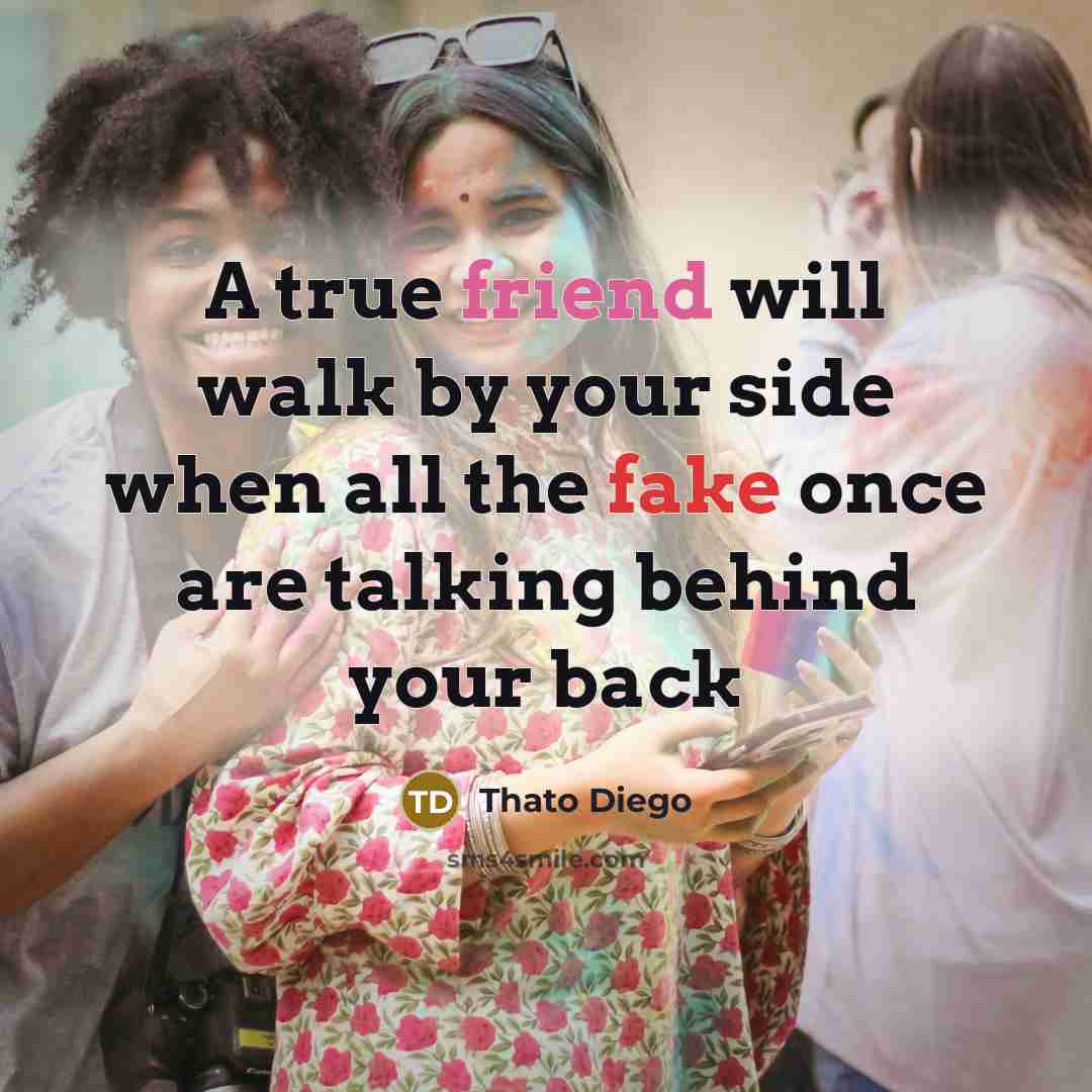 “A true friend will walk by your side when all the fake once are talking behind your back” quote by Thato Diego