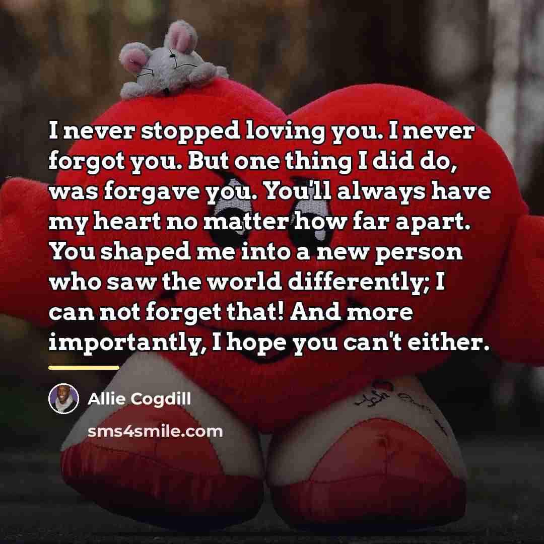 “I never stopped loving you. I never forgot you. But…” quote by Allie Cogdill