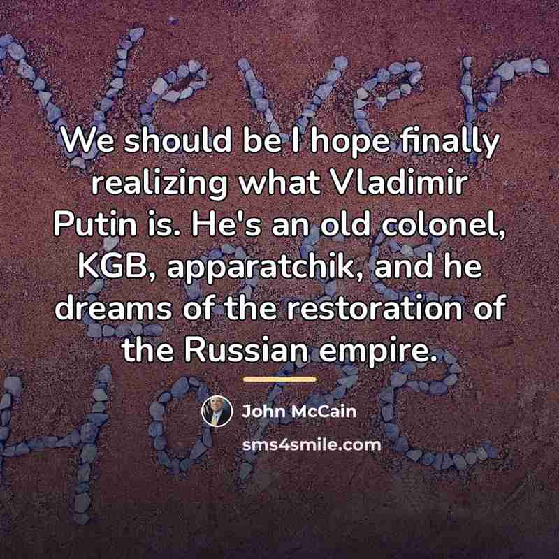 “We should be I hope finally realizing what Vladimir Putin…” quote by John McCain