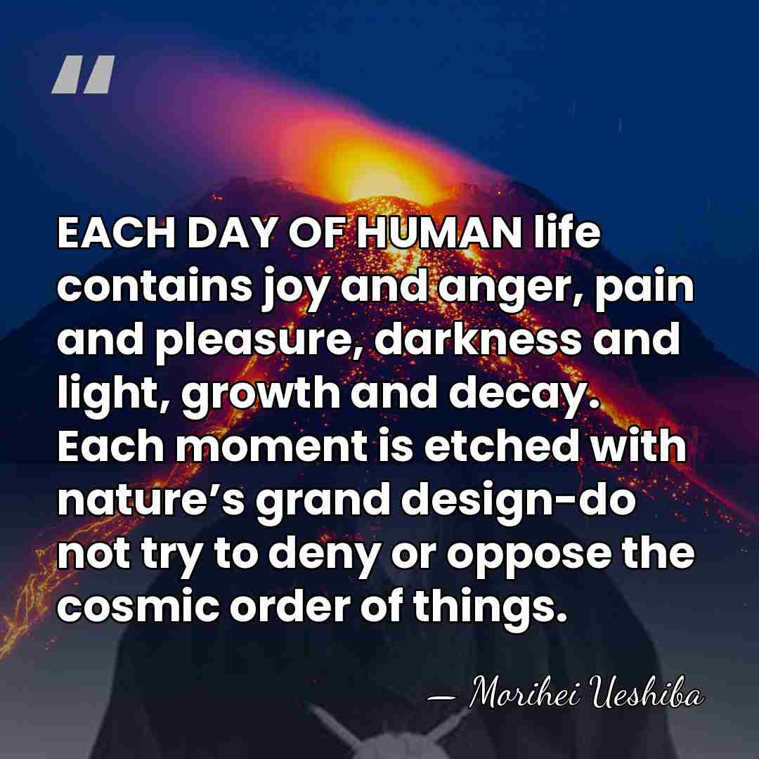 EACH DAY OF HUMAN life contains joy and anger, pain and pleasure,&hellip; - Morihei Ueshiba