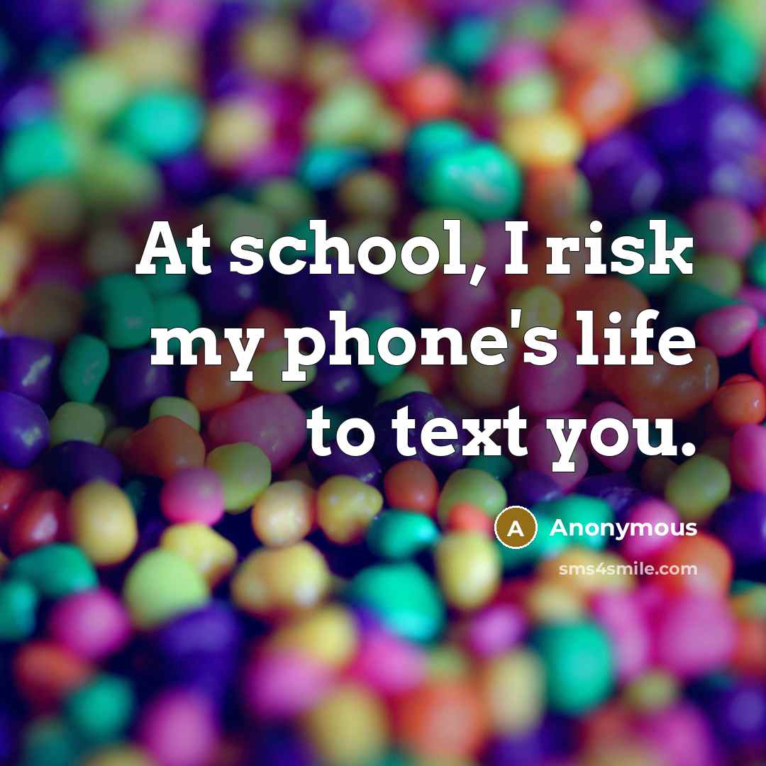 “At school, I risk my phone's life to text you.…” quote by Anonymous