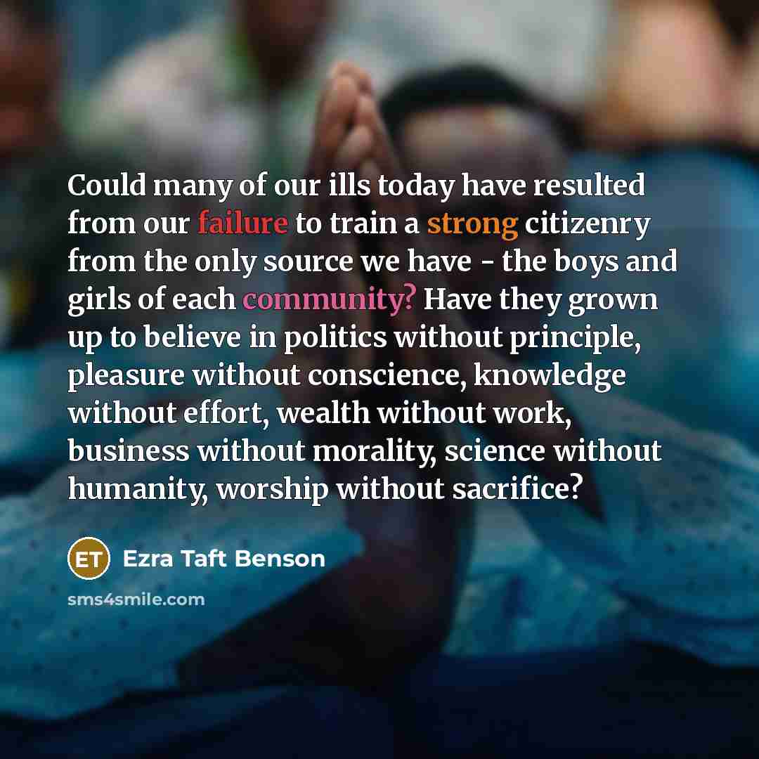 “Could many of our ills today have resulted from our…” quote by Ezra Taft Benson