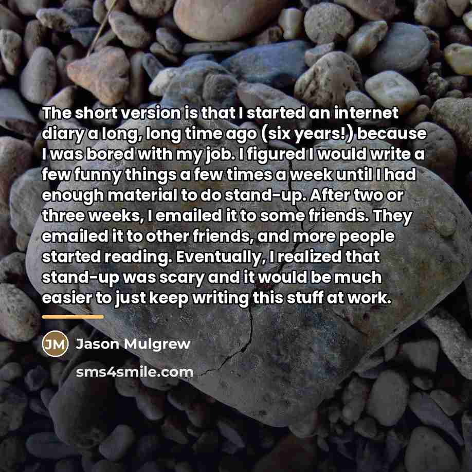 “The short version is that I started an internet diary…” quote by Jason Mulgrew