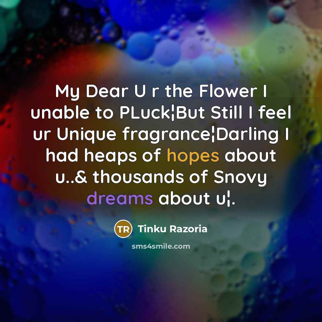 “My Dear U r the Flower I unable to PLuck¦But…” quote by Tinku Razoria