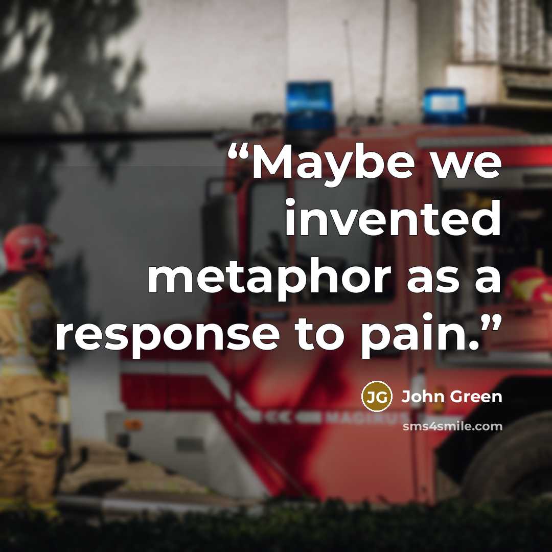 “Maybe we invented metaphor as a response to pain.” quote by John Green