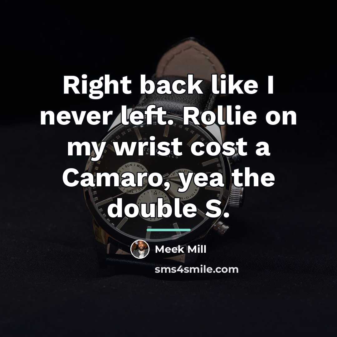 “Right back like I never left. Rollie on my wrist…” quote by Meek Mill