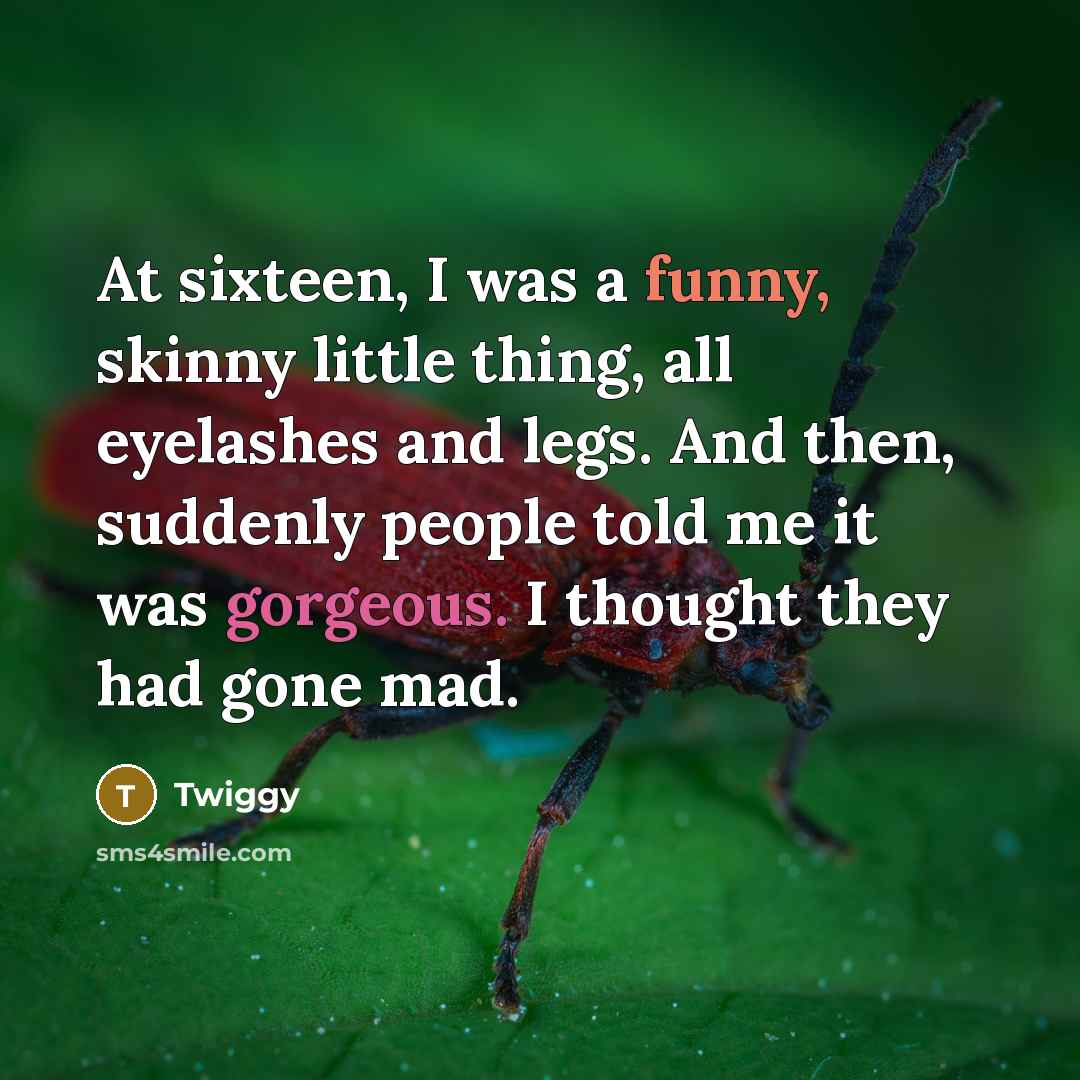 “At sixteen, I was a funny, skinny little thing, all…” quote by Twiggy