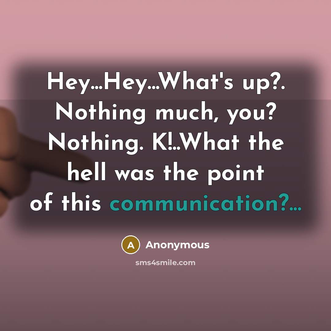 “Hey...Hey...What's up?. Nothing much, you? Nothing. K!..What the hell was…” quote by Anonymous