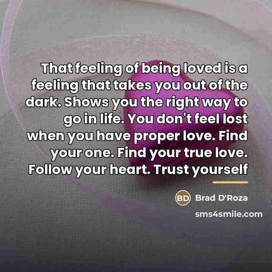 “That feeling of being loved is a feeling that takes…” quote by Brad D'Roza